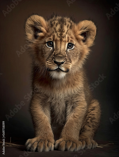 Baby Realistic Lion Cub Illustration. Generative AI