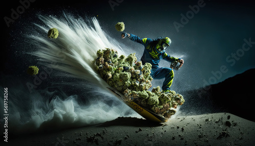 Dank weed snowboarder riding weed nugs-AI Generated 