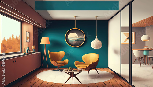 Mid-Century Modern Room Interior -AI Generated