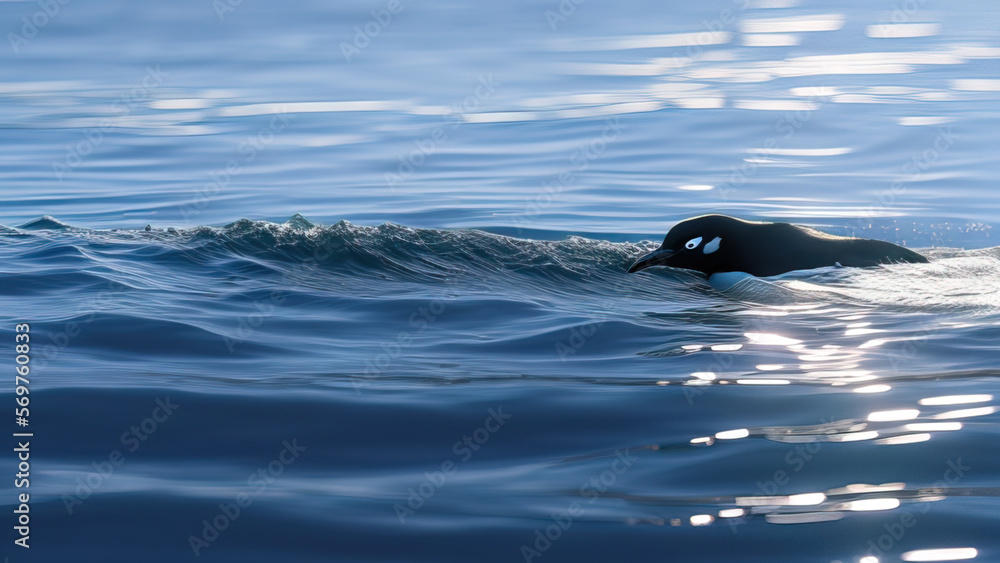 Fototapeta premium penguin swimming in the ocean, the environment, Generative AI