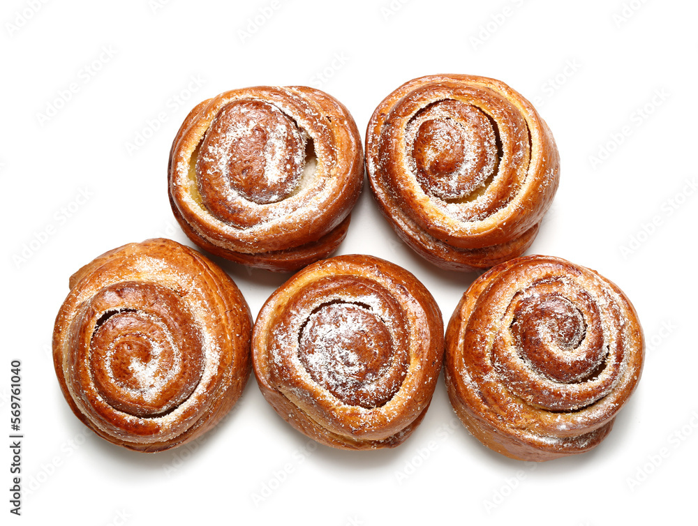 Delicious cinnamon rolls isolated on white background
