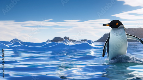 penguin swimming in the ocean, the environment, Generative AI © Francisco