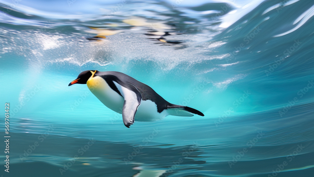 Obraz premium penguin swimming in the ocean, the environment, Generative AI