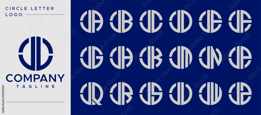 Modern line round circle initial letter J JL logo design set