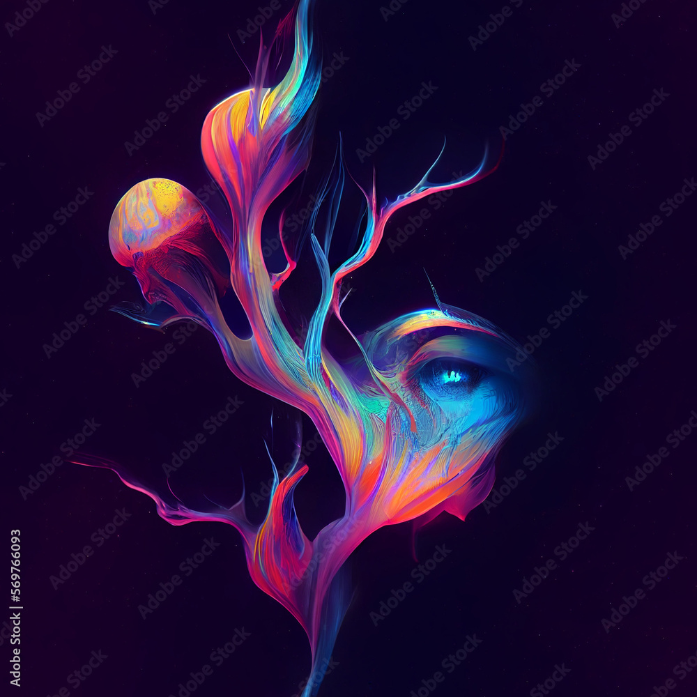 Obraz premium face behind abstract glowing floral design (seamless pattern)
