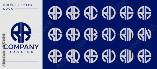 Modern line round circle initial letter R RR logo design set