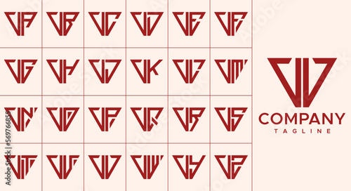 Modern line triangle initial letter V VV logo design set