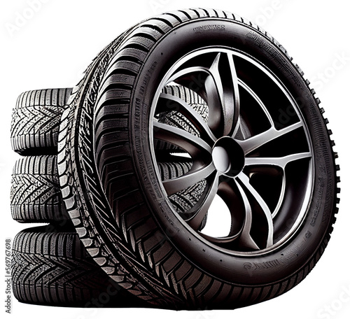car tires on a white background. On transparent PNG background. Generative AI. photo