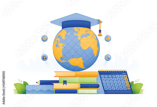 illustration design of educational scholarships with international funding. tuition aid registration schedule for student merit. can be used for website, advertisement, poster, brochure, flyer