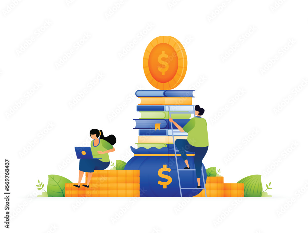 Vector illustration of knowledge investing in the future with scholarships. Rising to the top 