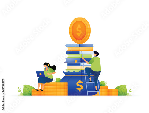 Vector illustration of knowledge investing in the future with scholarships. Rising to the top with accessible scholarships and financial support. Can use for ad, poster, campaign, website, apps