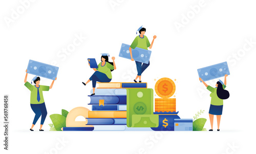 Vector illustration of scholarships and education with financial support opportunities. Investing in knowledge. Scholarships for students. Can use for ad, poster, campaign, website, apps, social media