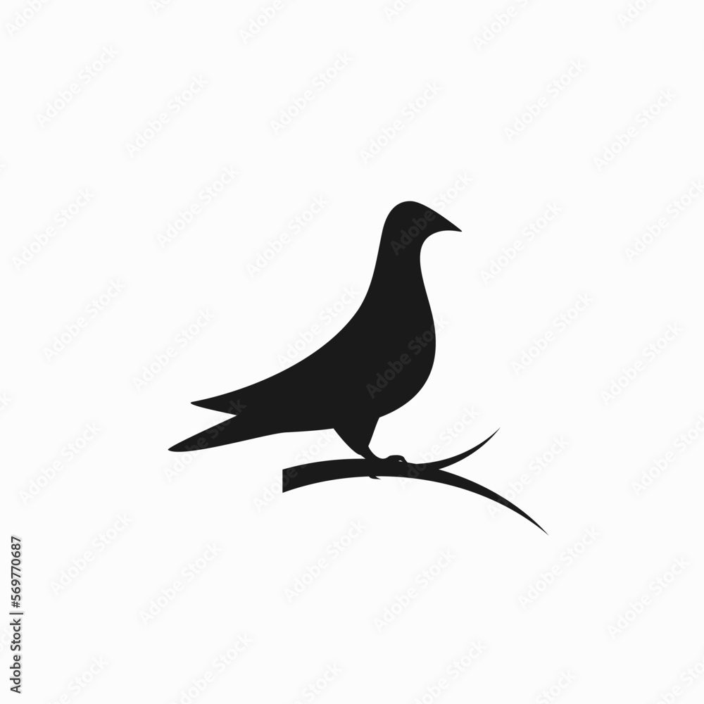 Obraz premium dove pigeon bird perching on a branch silhouette icon logo vector
