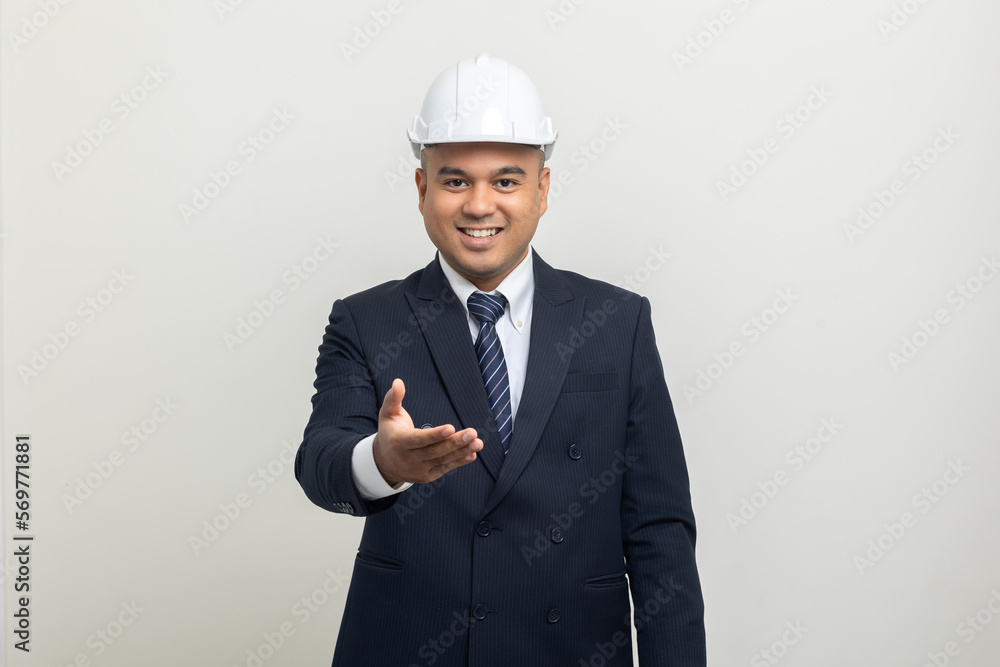 Businessman manager owner real estate on isolated white background. Cooperation of architect designer. Engineer with safety helmet checking at working construction site Businessman manager owner real estate on isolated white background. Cooperation of architect designer. Engineer with safety helmet checking at working construction site