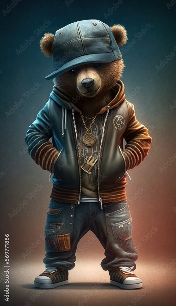 Photo Shoot of King of the Streets:A Majestic Bear Animal Rocked in Hip Hop Streetwear Fashion like Men, Women, and Kids (generative AI) Photo Shoot of King of the Streets:A Majestic Bear Animal Rocked in Hip Hop Streetwear Fashion like Men, Women, and Kids (generative AI)