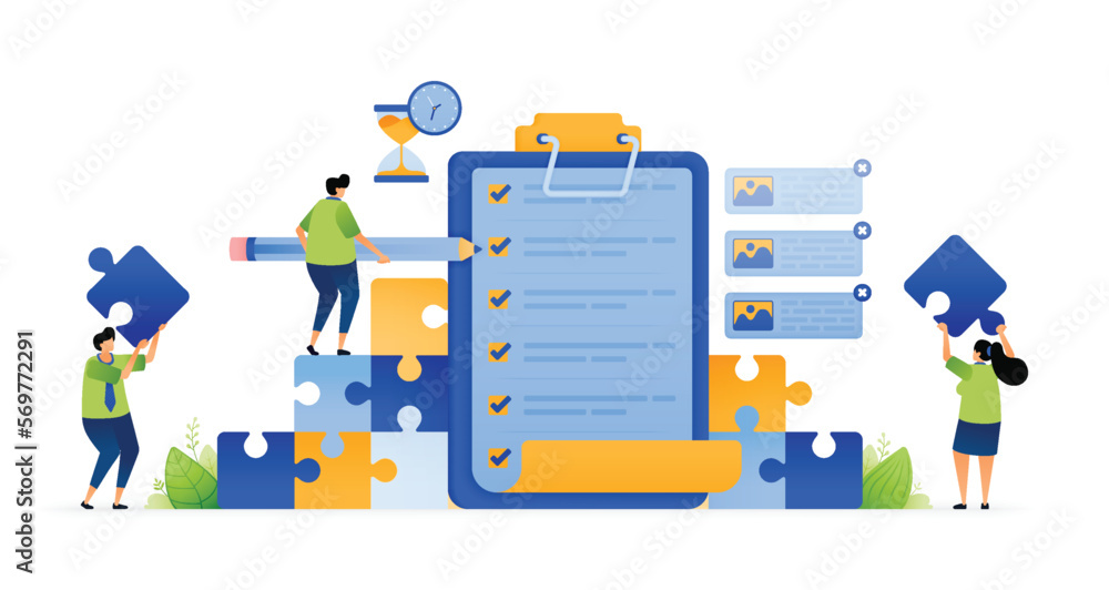 Task Poster Complete Vector illustration of Teamwork in Action. Completing Tasks with ...