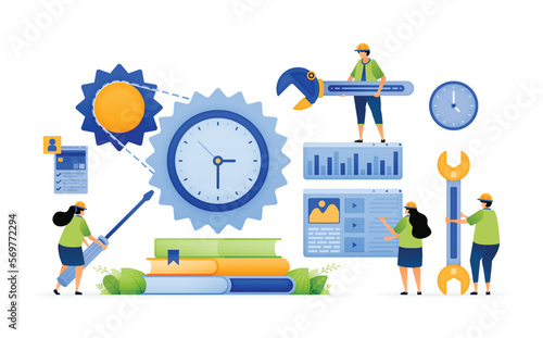 Vector illustration of Education and Skill Building. Vocational Training with Gears, Tools, and Books. Education and Career Advancement. Can use for ad, poster, campaign, website, apps, social media