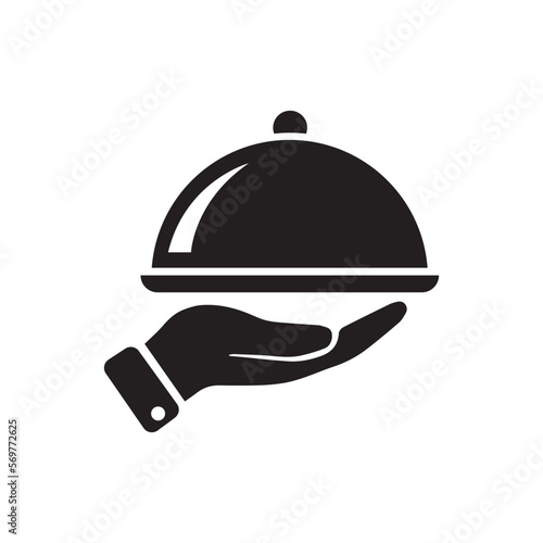 Tray on the hand icon Vector Illustration on the white background.