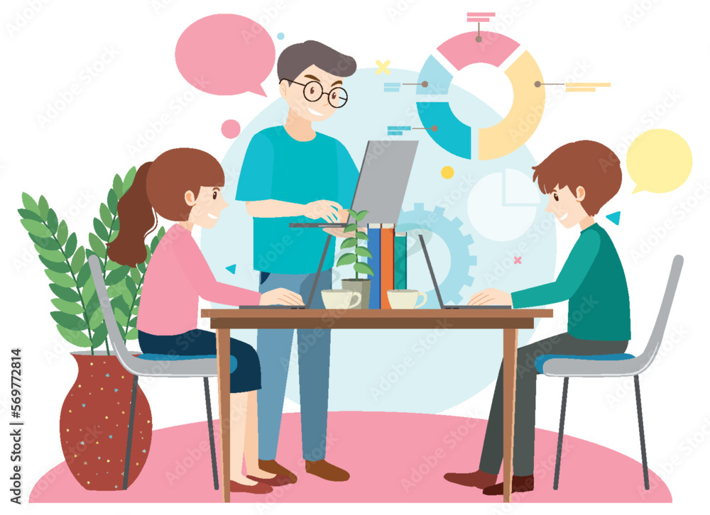 Working characters flat design for web banner Working characters flat design for web banner