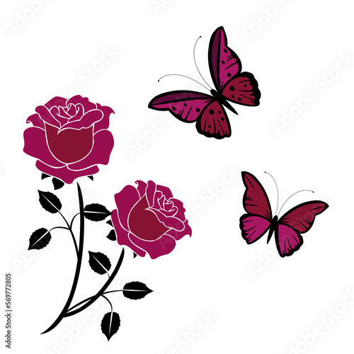 butterflies with roses