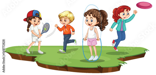 Happy children playing different sports