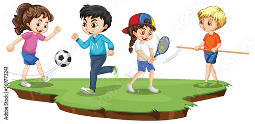 Happy children playing different sports