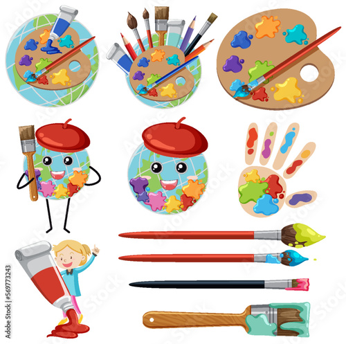 Set of art supplies for drawing isolated