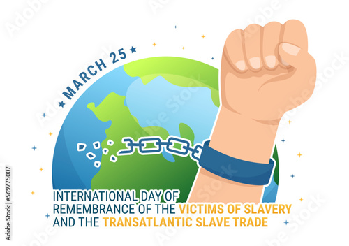 International Day of Remembrance of the Victims of Slavery and Transatlantic Slave Trade Hand Drawn Illustration with broken handcuffs on hand Design