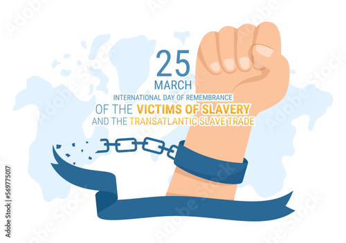 International Day of Remembrance of the Victims of Slavery and Transatlantic Slave Trade Hand Drawn Illustration with broken handcuffs on hand Design