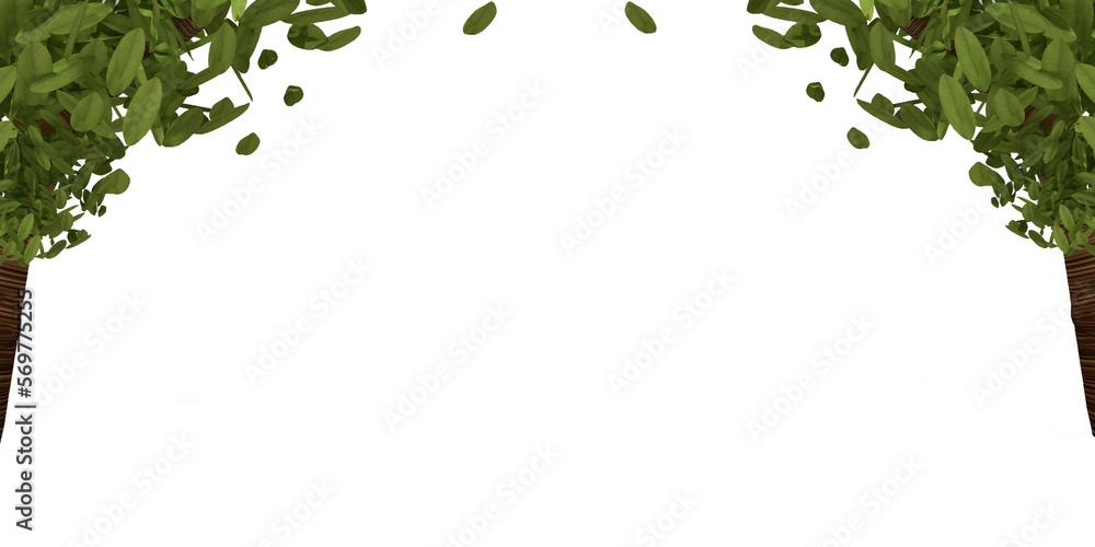 two trees standing beside with empty middle for product presentation, 3d rendering concept two trees standing beside with empty middle for product presentation, 3d rendering concept