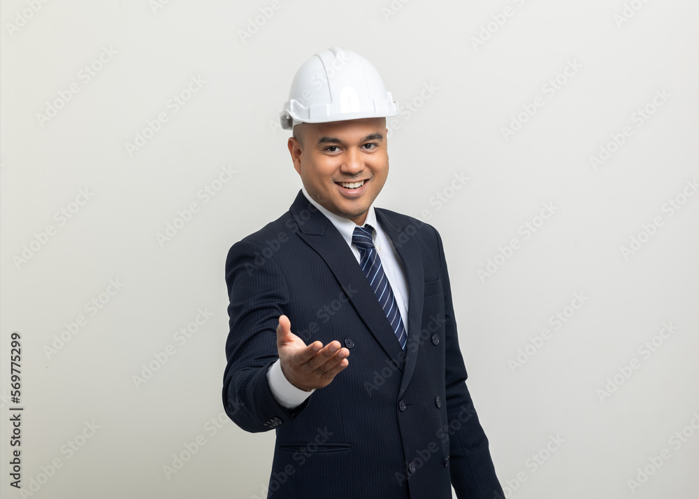 Businessman manager owner real estate on isolated white background. Cooperation of architect designer. Engineer with safety helmet checking at working construction site Businessman manager owner real estate on isolated white background. Cooperation of architect designer. Engineer with safety helmet checking at working construction site