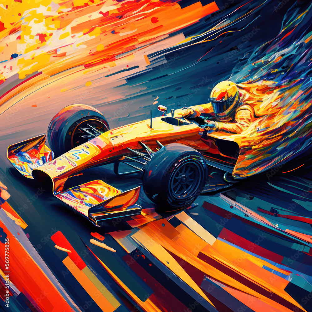 The orange F1 car blurs past the finish line, its speed a testament to ...