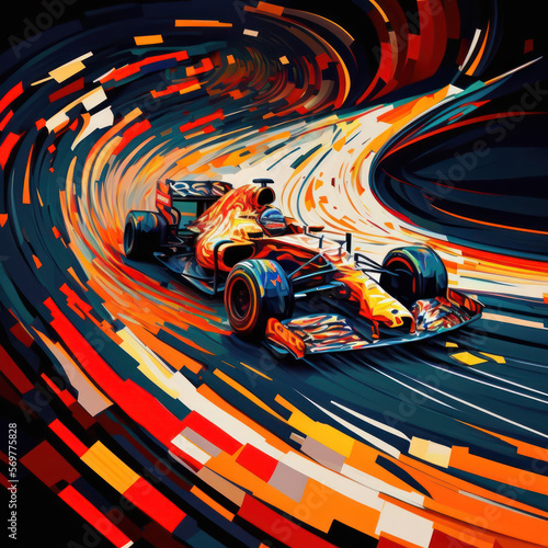 The vibrant orange F1 car cuts through the air, its speed leaving onlookers in awe. created with generative AI