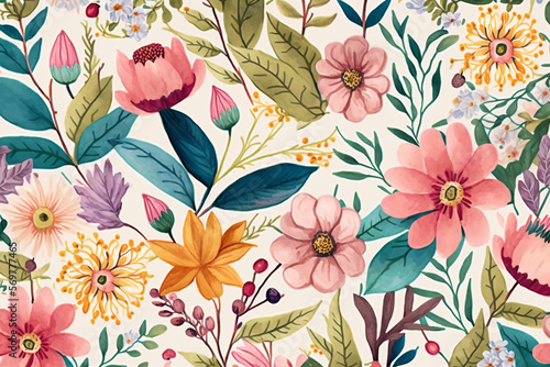 vintage floral pattern Generative AI Digital Illustration Part#90223