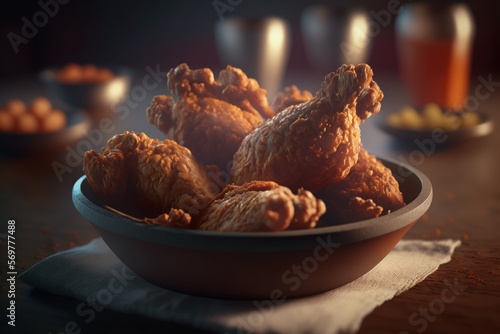 Fried chicken. Illustration. 3D Render. Created with Generative AI