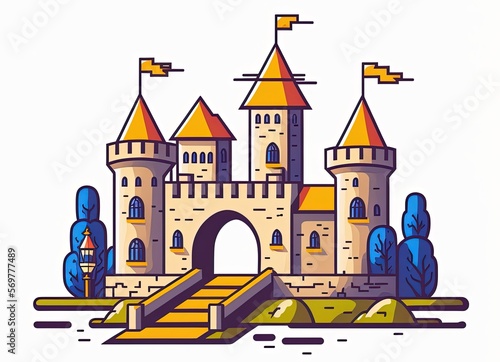 classic castle with a drawbridge and fortified walls made with generative ai photo