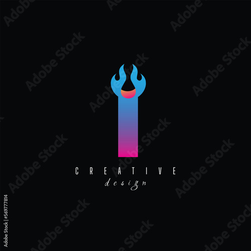 fire and letter I character, letter, syllable logo