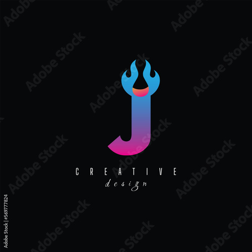 fire and letter J character, letter, syllable logo