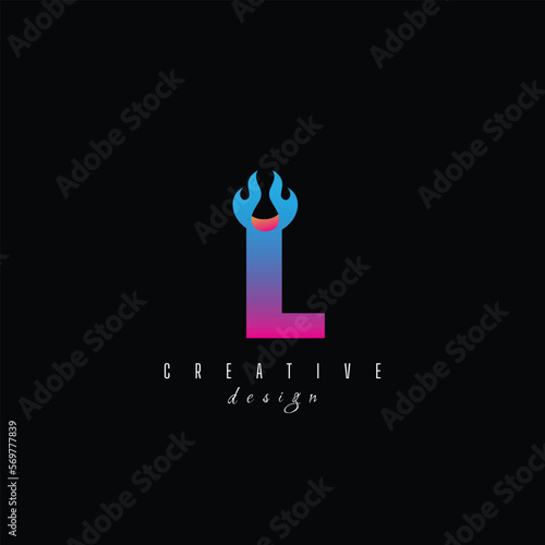 fire and letter L character, letter, syllable logo