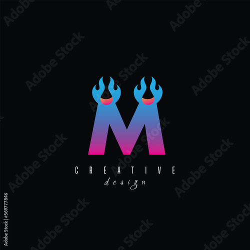 fire and letter M character, letter, syllable logo