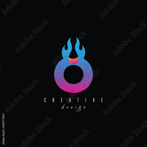 fire and letter O character, letter, syllable logo
