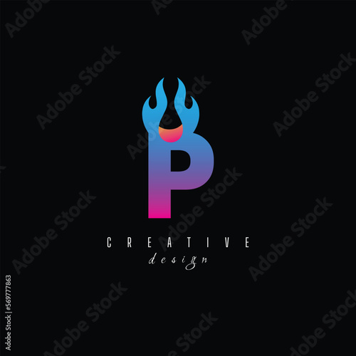 fire and letter P character, letter, syllable logo
