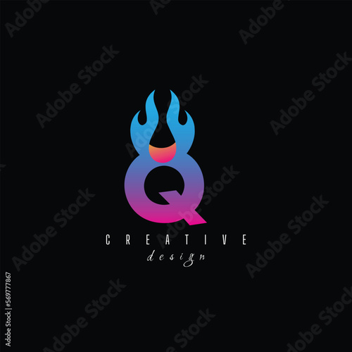 fire and letter Q character, letter, syllable logo