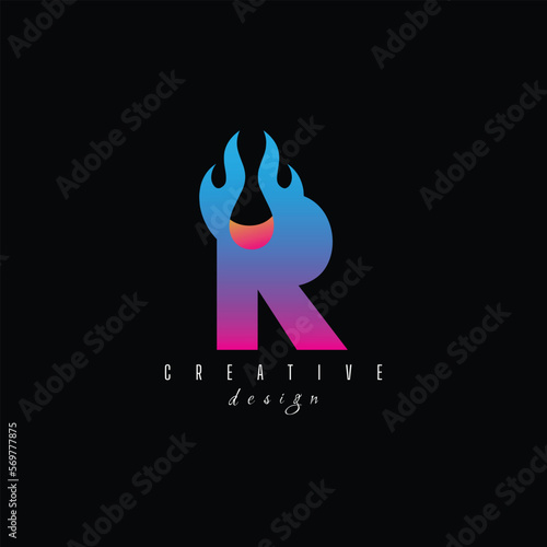 fire and letter R character, letter, syllable logo