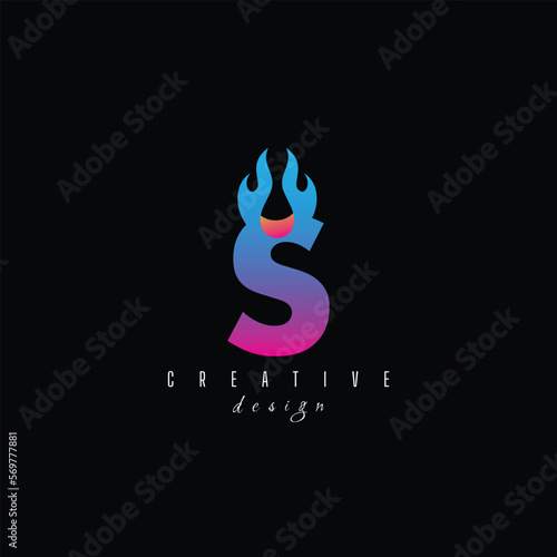 fire and letter S character, letter, syllable logo