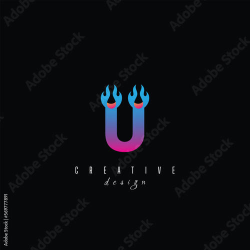 fire and letter U character, letter, syllable logo