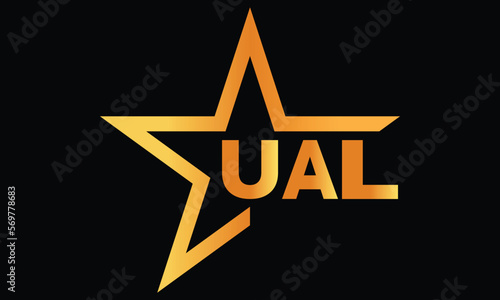 UAL golden luxury star icon three letter logo design vector template. royal logo | luxury logo | jewelry logo | premium logo | iconic logo | Victoria logo |	 photo