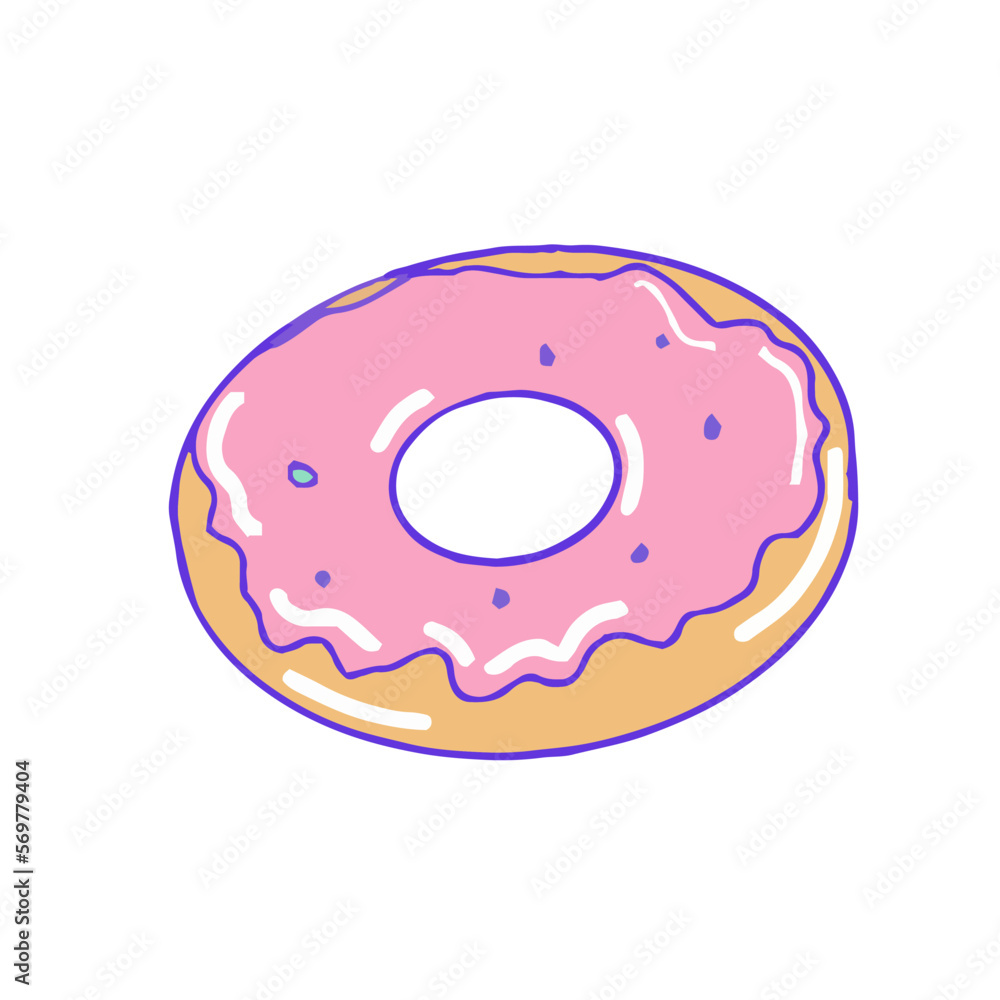 Hand drawn aesthetic cute cartoon doughnut with pink icing Hand drawn aesthetic cute cartoon doughnut with pink icing