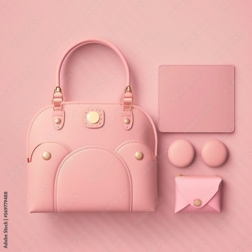 simple pink handbag sets on a pink flat Background, clean and minimalist generative ai simple pink handbag sets on a pink flat Background, clean and minimalist generative ai