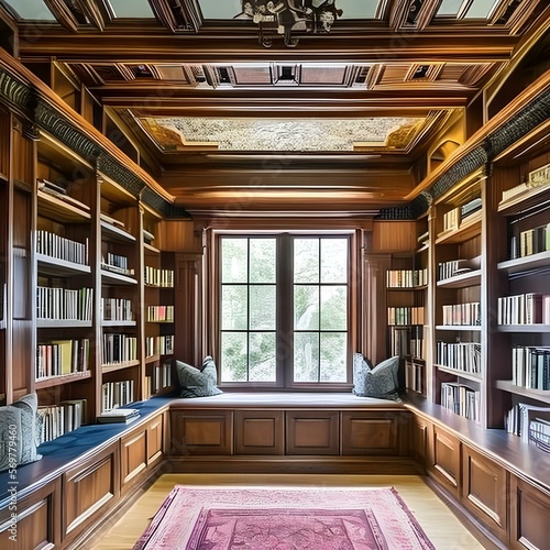 A traditional library with floor-to-ceiling bookshelves3, Generative AI © Ai.Art.Creations
